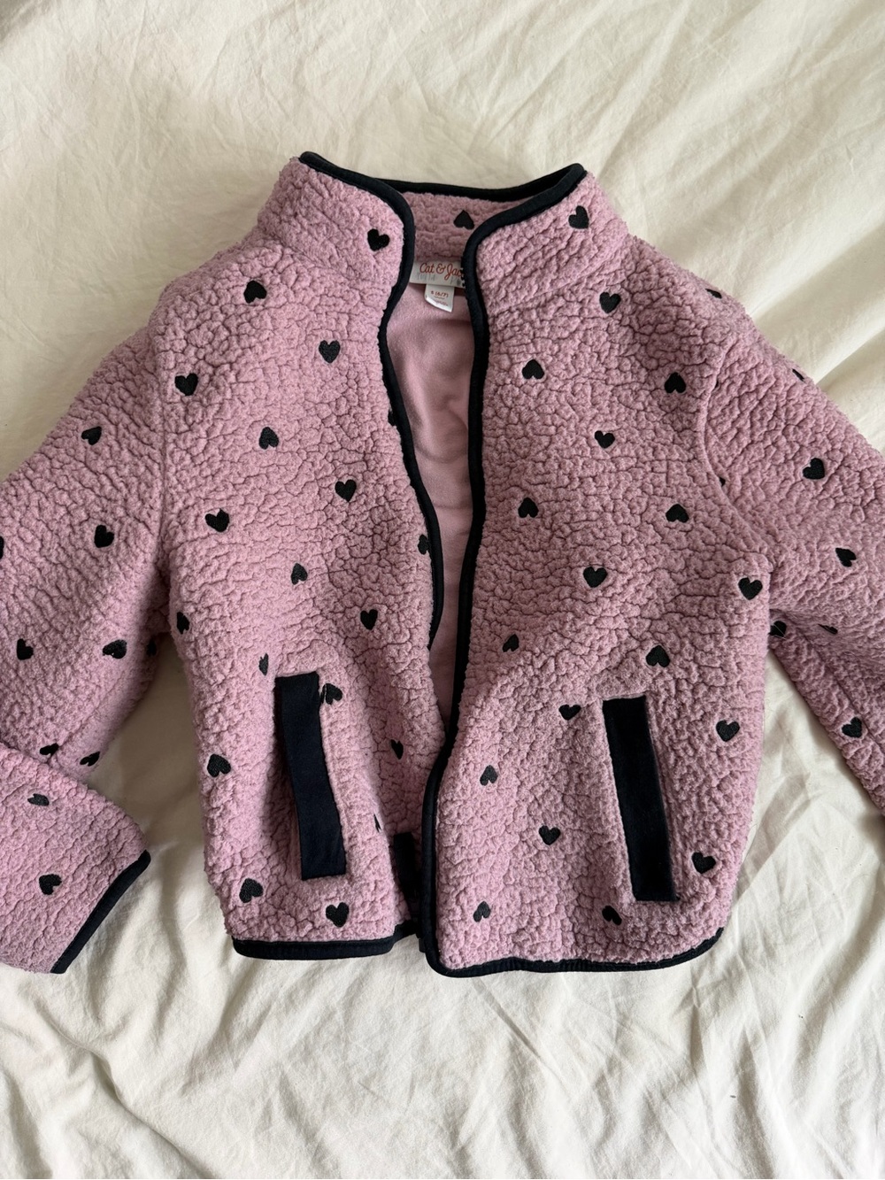 Kids' Pink Fleece Jacket with Heart Print
